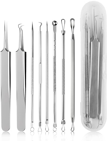 lulir Blackhead Remover Tool Kit, Blackhead Remover Comedone Extractor Tool Kit, Professional Stainless Steel Spot Treatment Tools for Removal of Pimples, Blackheads, Zit Removing, Forehead (8 Pcs)