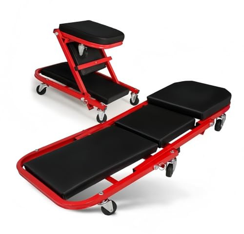 Tabouret de Voiture Pliant Multifonctionnel avec siège de mécanicien Roulant à 6 Roues et Tabouret de Travail de Garage pour Les réparations