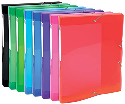 Exacompta 59670E Premium Sammelbox Iderama mit Gummizug 25 mm breit aus extra starkem Colorspan-Karton mit Rückenschild für DIN A4 Archivbox Heftbox Dokumentenbox Zeichenbox 1 Stück Zufallsfarbe