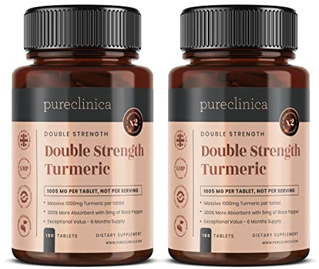 Doppelte Stärke Kurkuma – 1000 mg x 360 Tabletten (2 Flaschen mit 180 Tabletten)
