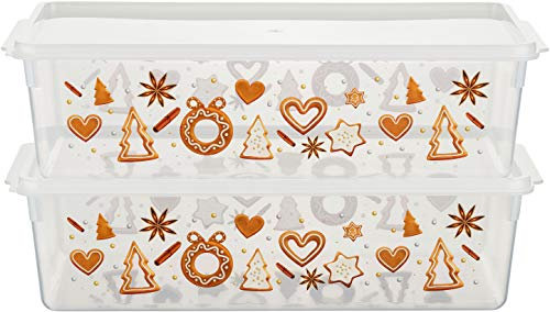 MiraHome Keksdosen 2er Set transparent mit Lebkuchen-Design 5L – Rechteckige Plätzchendosen – Ideal als Keksdose für Weihnachten – Plätzchendose für die Weihnachtszeit
