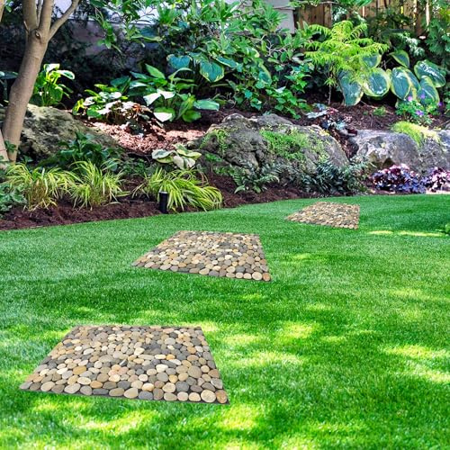 Burwells River Rock Stepping Stones Doormat – Durable Indoor or Outdoor Home Garden Pebble Stone Design Rectangular Door Mat with Black Weather Resistant Rubber Backing – 40 x 59cm
