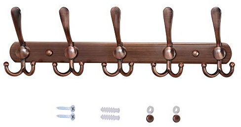 Dseap Garderobenleiste - Schwerlast Garderobenhaken Mit 5 Dreifachhaken, Edelstahl Wandgarderobe, Kleiderhaken Wand, Hakenleiste Garderobe für Mantel Hut Handtuch Handtasche, Antikes Kupfer
