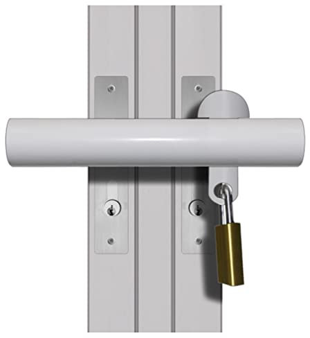 French Patio Door Lock 'Curved Box Section' High Security Deadlock Sliding Fix Bar Seen from Outside Tough and Easy White