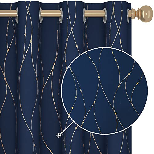 Deconovo Verdunkelungsvorhänge, wärmeisoliert, geräuschreduzierend, Fenstervorhänge für Schlafzimmer, Wohnzimmer, 2 Paneele, Marineblau, 132 x 137 cm (B x L)