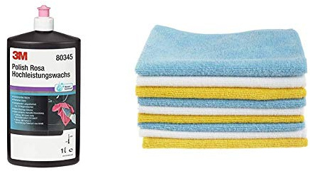 3M 80345N Polierpaste Polish Rosa Hochleistungswachs, 1000 ml & Amazon Basics Mikrofaser-Reinigungstücher, 24 Stück