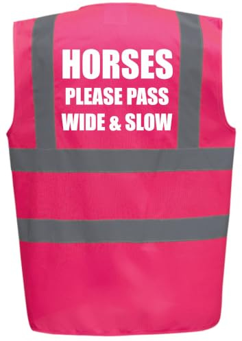 Bright Pink High Visibility Vest for Women - HORSES PLEASE PASS WIDE & SLOW - Reflective Horse Riding Safety Waistcoat by Brook Hi Vis