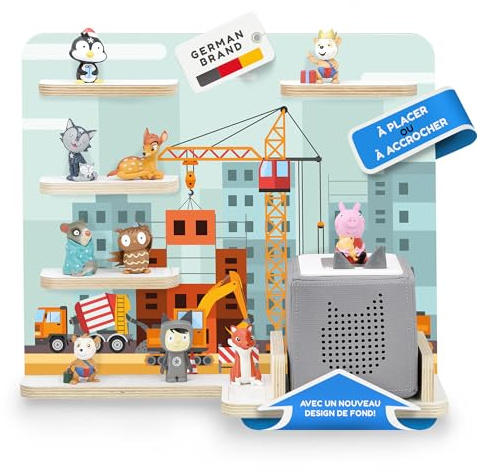 stadtecken Kinder Regal für Musikbox I Geeignet für die Toniebox und ca. 35 Tonies I Perfekte Aufbewahrung für Kinderzimmer I zum Aufstellen oder Aufhängen (Baustelle, Mittel)