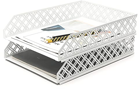 Exerz Briefablagen 2 Stück Stapelbarer Papiersortierer/Schreibtischorganizer/Aktenablage für Schreibtisch - Maschendraht-Metall-Aktenregal - Büro, Schule, Heimstudium
