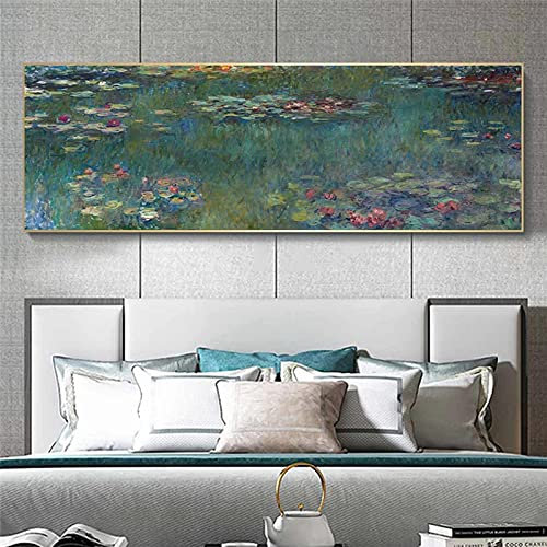 Jianghu Art Seerosen von Claude Monet Berühmte Wanddekoration - Leinwandbilder an der Wand Kunstposter Drucke Impressionistische Kunstbilder 20x60cm (7.8x24in) mit Rahmen