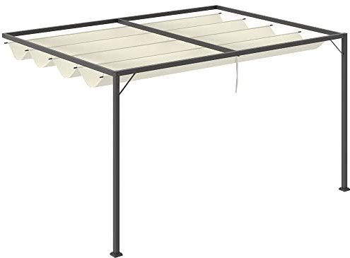 Outsunny 4 x 3(m) Outdoor Lean To Pergola Retractable Canopy Wall Mounted Gazebo Patio Shelter Sun Shade, Beige