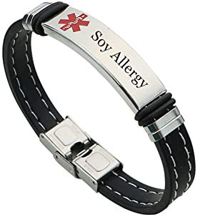 Personalisierter Allergie Bewusstseins Alarm ID Silikon Armband für Frauen Männer, Angepasst Lebensmittel Drogen Allergie Armreif, Gesundheitszustands Identifikations Schmuck für Sicherheit,8.26''