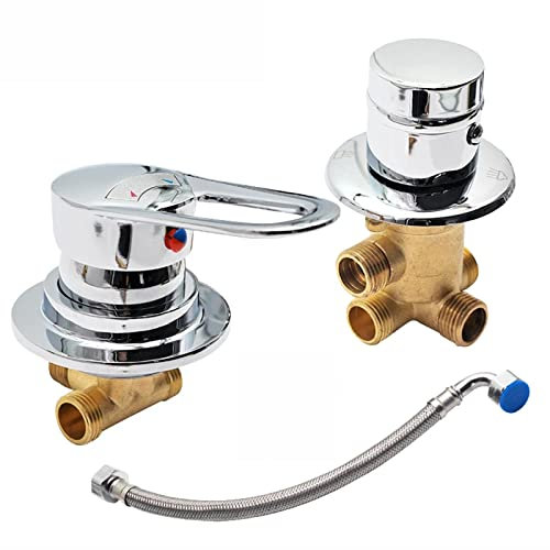 2/3/4/5 Sortie Inverseur Deux Pièces Salle Douche Laiton Mitigeur Cartouche Céramique G1/2 Eau Froide et Chaude Robinet Chromé, avec 30cm Connecteur en Acier Inoxydable (Intubation 2 Voies)