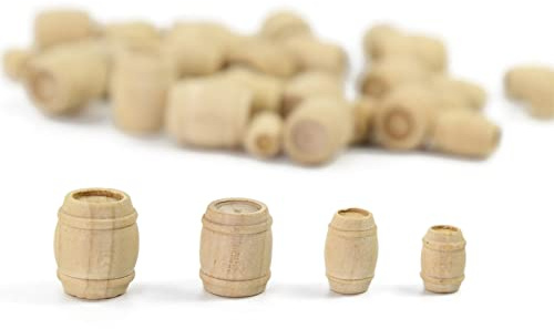 Evemodel 50Stk. Modell Holz Eimer Wassertonne Spur H0 1:87 Holzfässer für Modellbau Landschaftsbau Dekoration (gemischte Grosse)