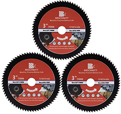 HSS Kreissägeblatt 75mm - BRSCHNITT 72T 10mm Bohrung Trennscheiben für Holz, Kupfer, Aluminium, Kunststoff und Weichmetall（3er-Set)