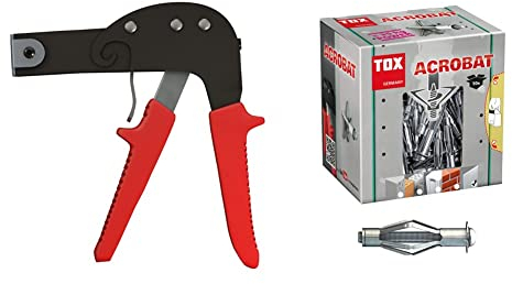 TOX Montagezange Acrobat Speed Plus – Zange für Metall-Hohlraumdübel – 03590094 & Metall-Hohlraumdübel Acrobat M6 x 65 mm verzinkt, für Befestigungen in Gipskartonplatten, 25 Stück, 035101131