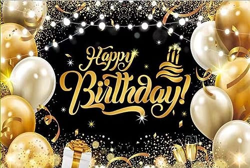 Striscione di decorazione di compleanno, striscione di buon compleanno, decorazione di compleanno in oro nero per uomini e donne, decorazione di striscione di compleanno per interni ed esterni