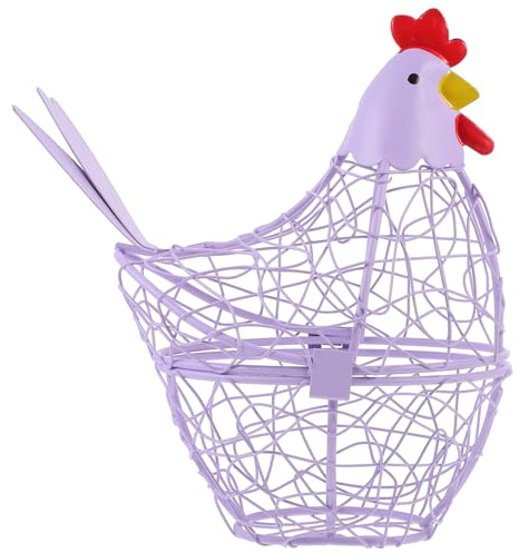 HOODANCOS Canasta Decorativa De Hierro para Huevos Soporte Multiusos para Almacenamiento De Huevos Frutas Verduras Diseño Forma De Gallina para Cocina Encimera Color Violeta