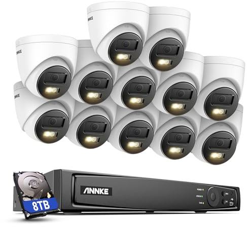 ANNKE 12MP Überwachungskamera Aussen Set, 16CH Videoüberwachung mit 12X PoE IP Kamera und 8TB HDD NVR für 24/7 Aufnahme Innen Outdoor, Personenerkennung und Fahrzeugerkennung, IP67, H1200