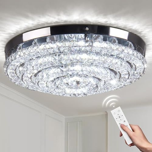 18 Crystal Chandelier Ceiling Light Fixture Modern Flush Mount LED Ceiling Light with Remote Control Dimmable 3500K/4500K/6000K 4-Layer K9 Crystal for Living Room Bedroom Dining Room Entryway