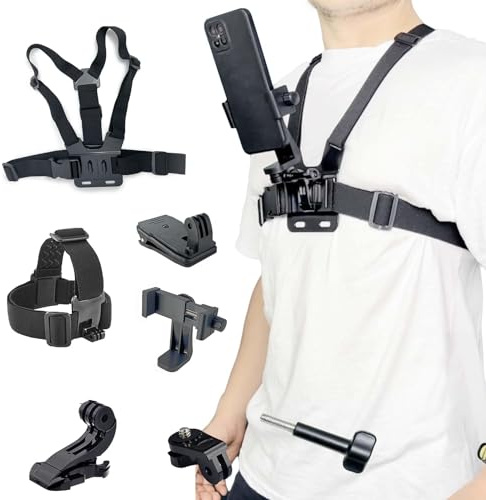 JAMUILS Handyhalterung Brustgurt Kopfhalterung und Rucksack-Schultergurt-Halterung, Action Kamera Zubehör kit Kompatibiel mit GoPRO DJI Insta360, Kompatibiel mit Apple Phone Smartphone Pixel