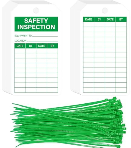 YHNTGB 90 Sets 5.5 X 3 in Safety Inspection Tags with Adjustable Wire Ties | Accident Prevention Label, Inventory Scaffolds Ladders, Fire Extinguisher Machinery inspection record label