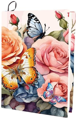 craspire Rose Dehnbarer Buchumschlag Blume Schmetterling Waschbar Wiederverwendbar Großer Nylon-Buchschutz 9.4x15.7 Zoll Elastische Notizbuchumschläge Geeignet Für Die Meisten Hardcover-Bücher