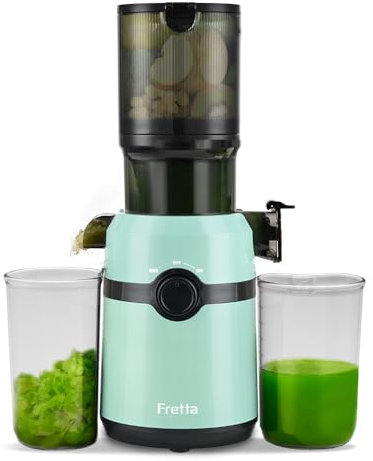 Fretta Extractor de Zumos y Verduras, Apertura de 108MM y Capacidad de 1L, Licuadora Prensado en Frio para Frutas Enteras, 200W Slow Juicer Machine, Montaje y Limpieza Rápidos, Sin BPA(Azul, 1L)