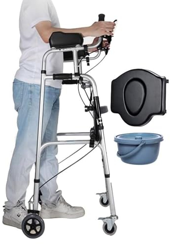 Klappbarer Standard-Gehhilfe mit Bremsen und abnehmbaren gepolsterten Armlehnen, Gehhilfen für Senioren, leichte Rehabilitationshilfe aus Aluminiumlegierung, verstellbare Gehhilfe für Senioren
