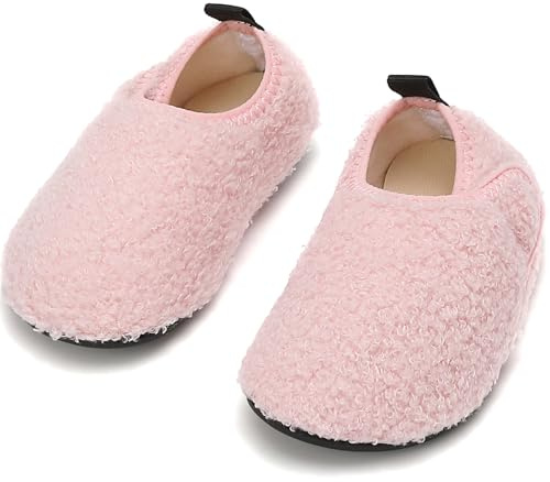 BARFULKER Chaussons d'hiver chauds pour enfant garçon - Chaussures d'apprentissage chaudes pour fille - Chaussons pour bébé - Confortables et légers - Antidérapants - Chaussures pieds nus (rose, 32/33