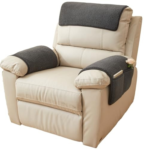 QSZTJJ Sesselschoner mit Taschen Für Relaxsessel Mit Armlehnen, rutschfeste Armlehnenbezüge für Sessel und Sofa – Universell für Relax- und Fernsehsessel