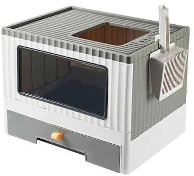 GLigeT Litterbox - Caja de arena para gatos plegable antisalpicaduras, tipo cajón, fácil y rápida de limpiar, color gris