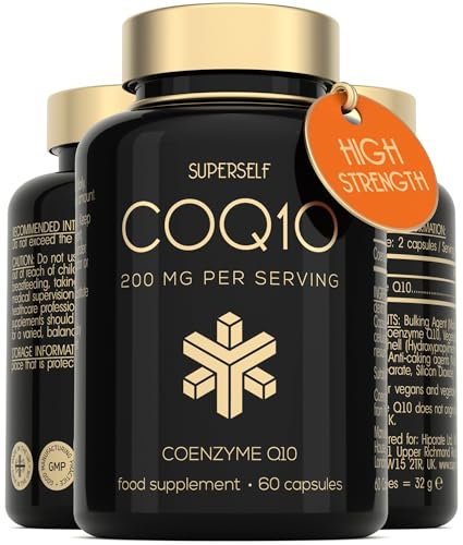 CoQ10 Supplement - Coenzyme Q10 High Strength 200mg - 60 Capsules - Vegan Naturally Fermented Ubiquinone - Co Enzyme CQ10 High Absorption - UK Made