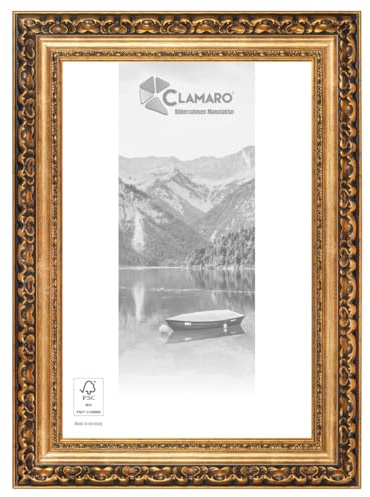 CLAMARO Bilderrahmen Otto Antik Barock, Massivholz, Gold Antik, 30x40 cm | Profilleiste 80 mm breit, Fichte Vollholz, Acrylglas, HDF-Rückwand, Metall-Aufhänger, handgefertigt, Made in Germany, stabil