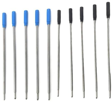 Kugelschreiberminen für Cross-Kugelschreiber, 11,5 cm Kugelschreiberminen, austauschbare mittlere Spitze, Metallmine, Tintenmine mit 1,0 mm feiner Spitze, 5 x blau + 5 x schwarz