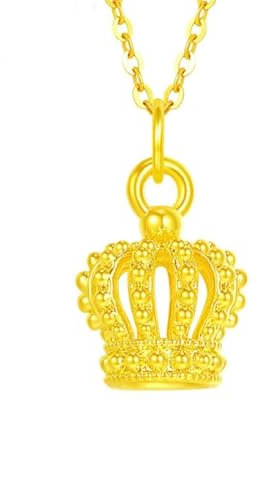 KnSam Gold 999 24 Karat Halskette Echte Goldschmuck, Krone Kette Anhänger, 24K Gold Damenkette 40+5cm
