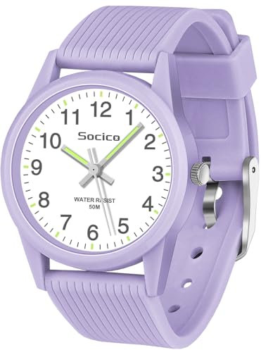 SOCICO Kinder Analog Uhren für Mädchen Jungen mit weichen Band Lernen Zeit 50M wasserdicht Kinderuhr leicht zu lesen für Alter 4-12 Kinder Geschenk (Lila)