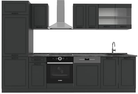 Vicco Küchenzeile R-Line, Anthrazit Landhaus/Anthrazit, 300 cm, AP Anthrazit