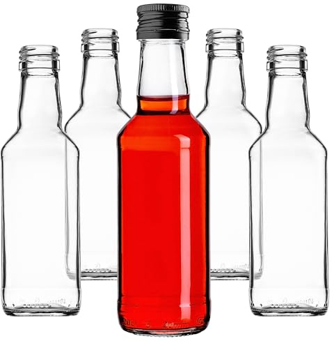 KADAX 10er Set Glasflaschen 200ml mit Schraubverschluss Schwarz – Leere kleine Flaschen zum Befüllen für Likör, Schnaps, Öl, Essig & Sirup, Glass Bottles, Refillable