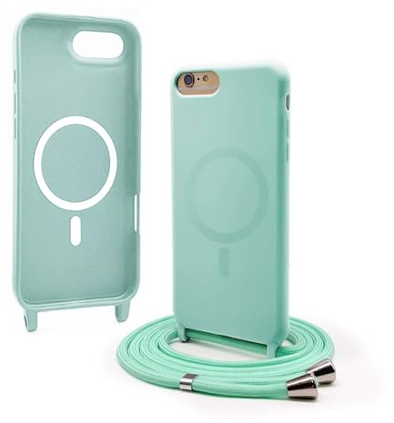 Bigcousin Handykette für iPhone 8 / iPhone SE 2020/2022 Hülle mit Band,Magnetisch kompatibel mit Magsafe,Silikon Necklace Handyhülle mit verstellbar und abnehmbar,Mintgrün