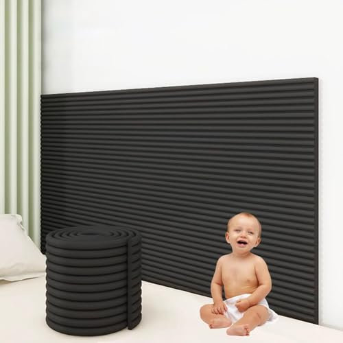 MUMUXIAO Cojín de pared acolchado para pared, 200 x 20 cm, 3D, anticolisión, paneles de pared autoadhesivos para dormitorio, guardería, sala de juegos (negro)