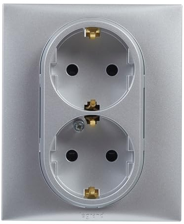 LEGRAND Enchufe Doble 2x2P+T 16A componible para instalación empotrada, Gama Niloé Step, Color Aluminio, 398209