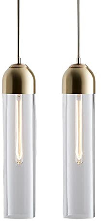 MMRTDJDR Lampada del soffitto 1 Coppia di Isola da Cucina Isola sospesa lampadario cilindrico Luce a soffitto - Apparecchio di Illuminazione del Paralume in Vetro - T300 E14 Lampads Bulbo Flauto