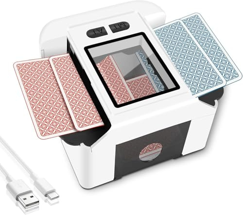 Bibykivn Barajador de Cartas Automático, Mezclador de Cartas Eléctrico 2000mAh, Máquina Barajadora Eléctrica de Tarjetas de Póquer Recargable para Póquer, Blackjack, Texas Hold'em (Blanco)