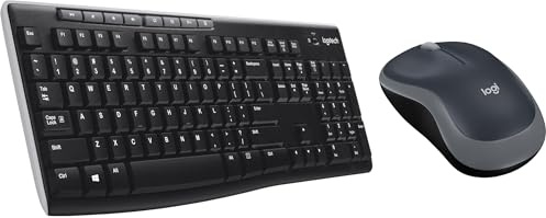 Logitech M185 Kabellose Maus, 2,4 GHz mit USB-Nano-Empfänger, 12 Monate Batterielaufzeit, 1000 DPI Optical Tracking, Für Links- und Rechtshänder - Grau (Set mit Tastatur)