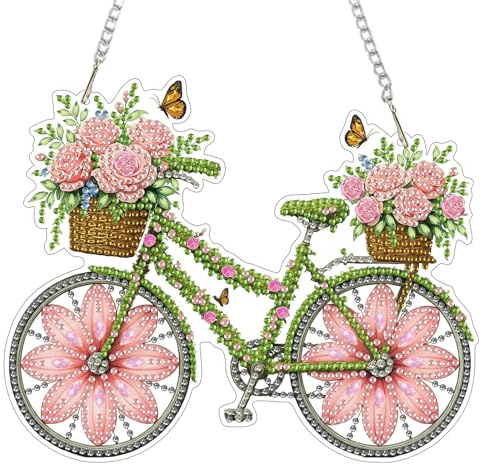 MEIYUDA Hanging 5D Diamond Art Kits Adults Bike Flower, DIY Diamond Painting Art Kit for Beginners Suncatcher, Home Wall Decor Arts and Craft Kits for Adults Kids