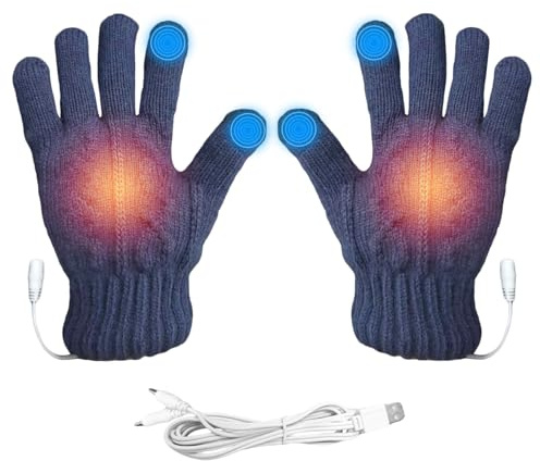 USB Heated Gloves, Winter Thermal Gloves for Men Women, Charging Knitted Hand Warmers Touch Full Finger Laptop Mittens, Removable Washable Heated, Winter Gift