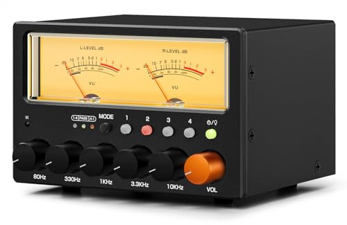 Nobsound D5 4-Wege Audioschalter: 5-Band HiFi Stereo EQ Vorverstärker und Cinch Splitter mit VU-Meter und Kopfhörerverstärker für Heimkino/Studio/DJ