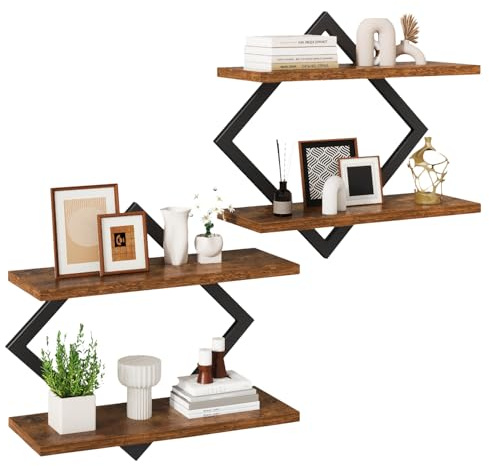 IBUYKE Étagères flottantes, Set de 2 étagères murales de 38 cm, Étagères murales à 2 niveaux décoratives pour salon, chambre, salle de bain, cuisine TFS003H-2