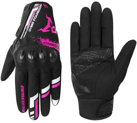 Guanti da Moto Estivi Traspiranti, Guanti da Moto Touchscreen Rigidi per Donna, Guanti da Motocross Rosa per BMX ATV MTB Ciclismo da Corsa Equitazione